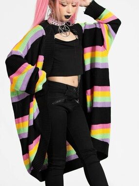 Unisex oversized sweater cardigan KILLSTAR Rainbow Knit stripe distressed